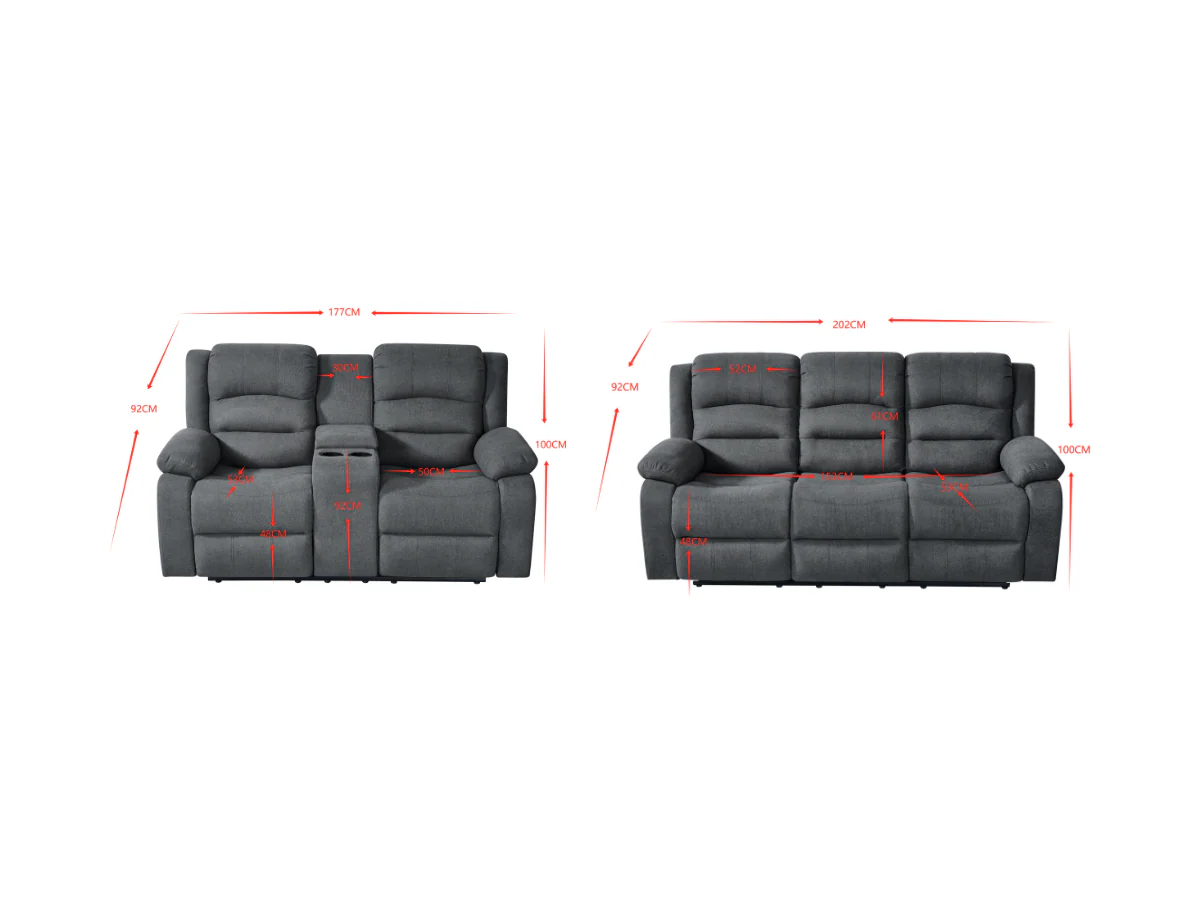 Florence Electric Recliner Sofa Set 3+2 Grey Fabric - Image 2