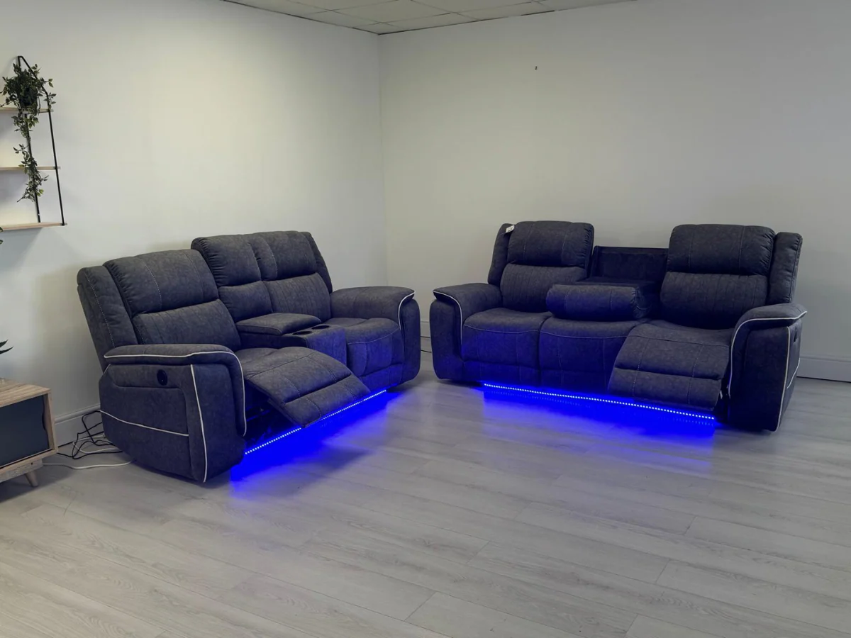 Hanna 3+2 Electric Recliner Sofa Set in Grey Micro Fabric - Image 3