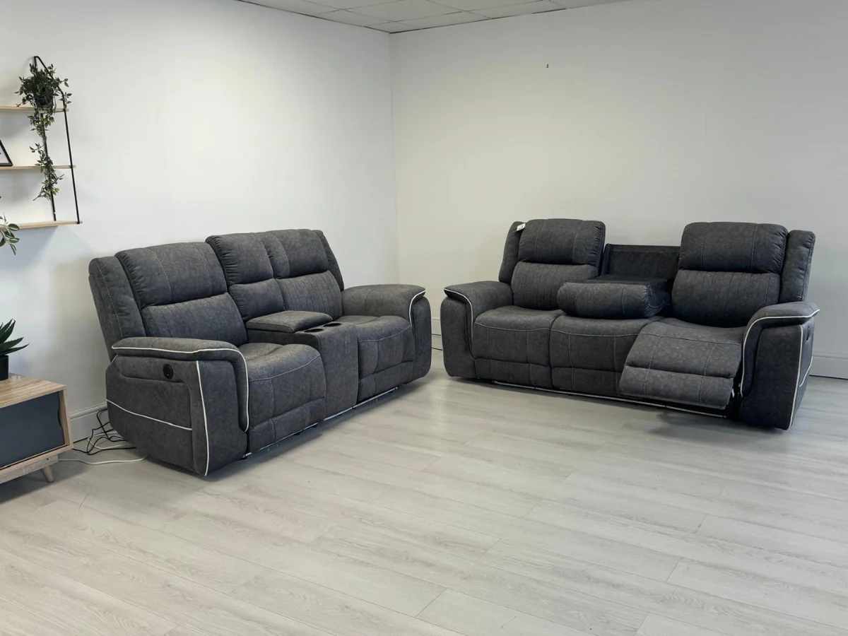 Hanna 3+2 Electric Recliner Sofa Set in Grey Micro Fabric - Image 4