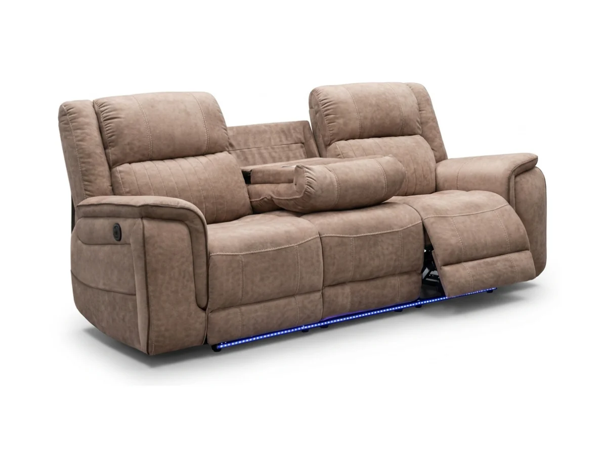 Hanna 3+2 Sofa Set Electric Recliner Beige Micro Fabric - Image 2