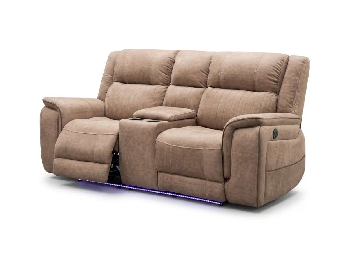 Hanna 3+2 Sofa Set Electric Recliner Beige Micro Fabric - Image 3