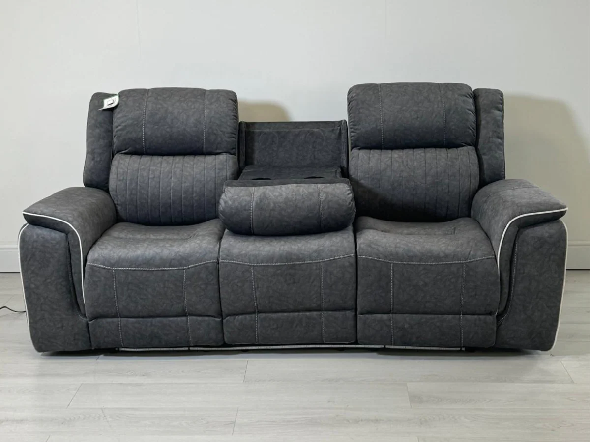 Hanna 3 Seater Electric Recliner Sofa in Grey Micro Fabric - Image 3