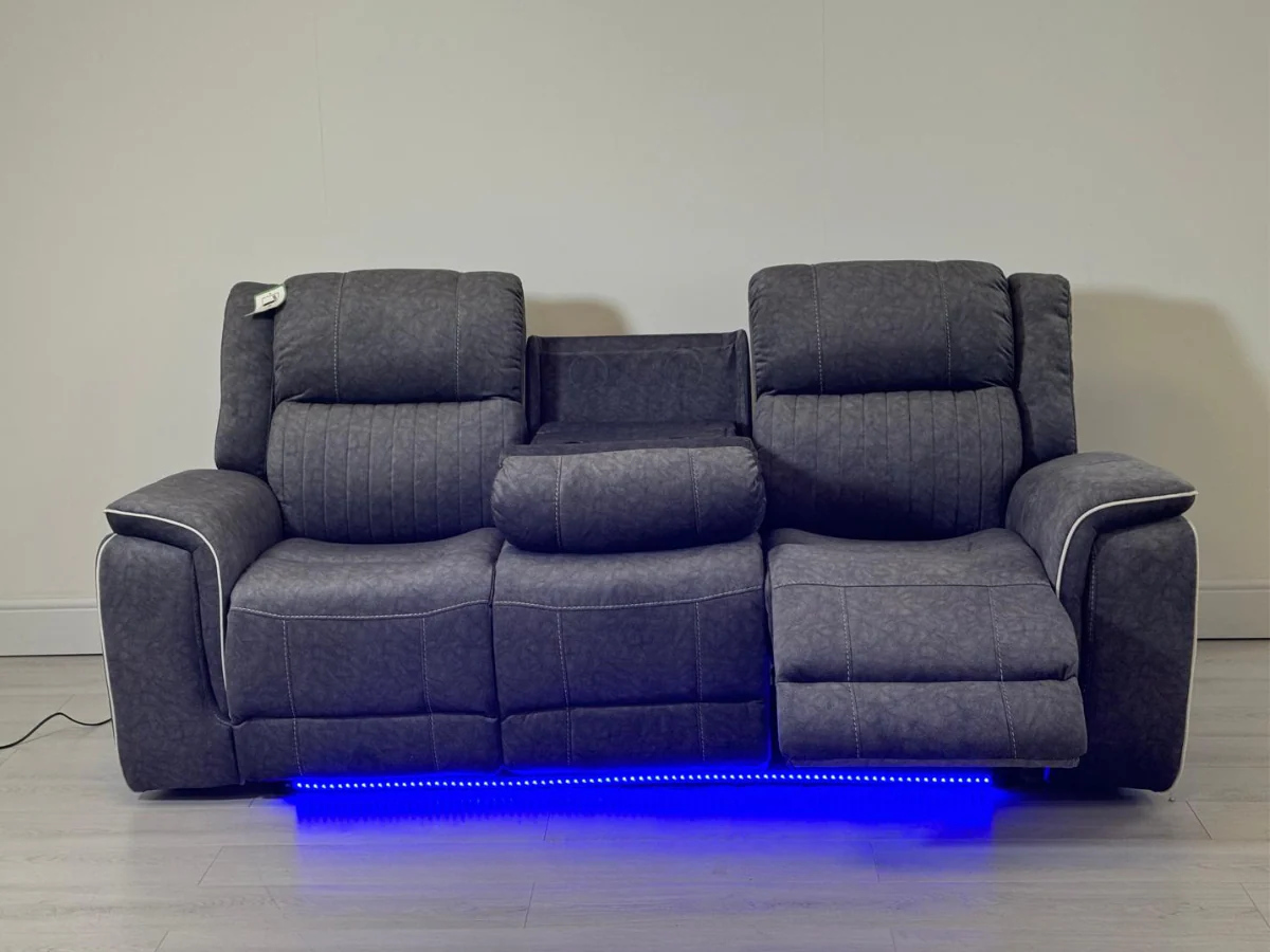 Hanna 3 Seater Electric Recliner Sofa in Grey Micro Fabric - Image 4