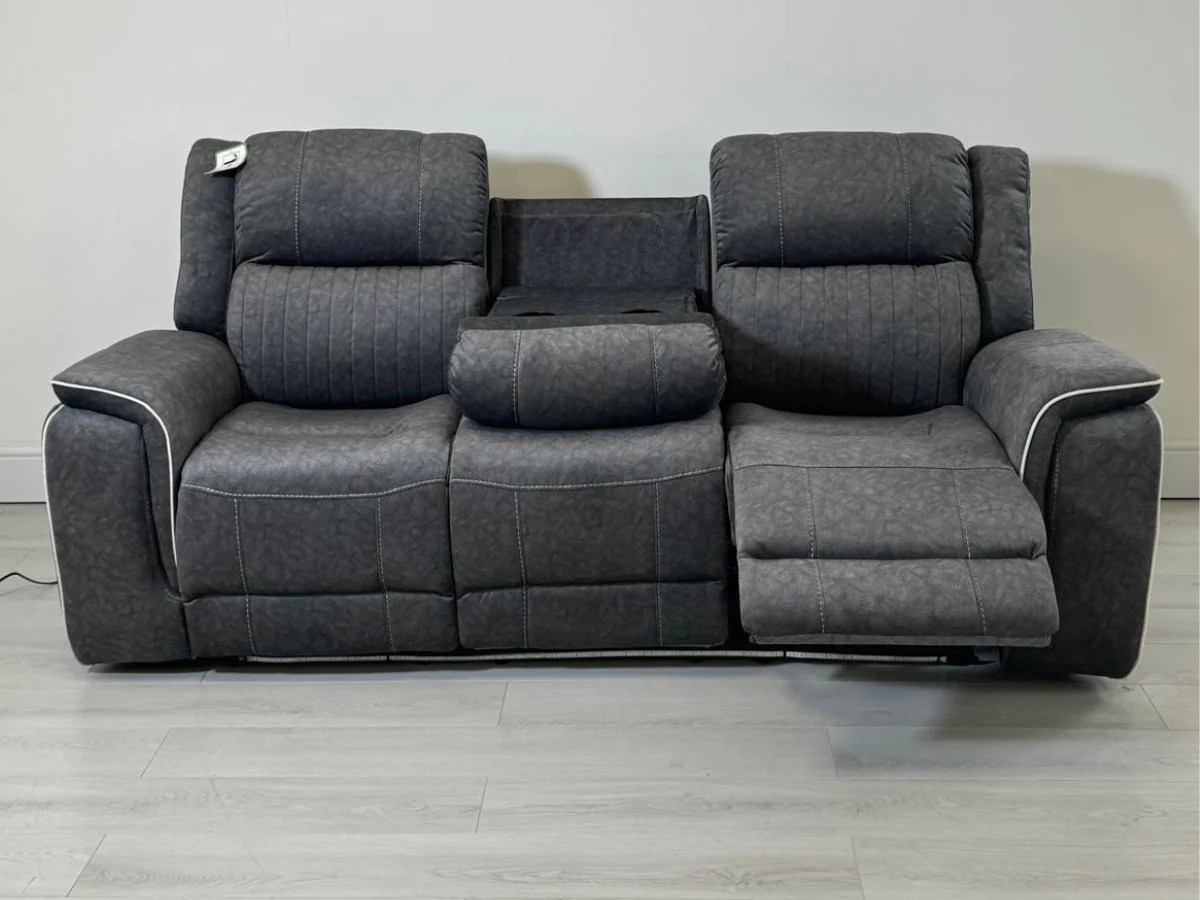 Hanna 3 Seater Electric Recliner Sofa in Grey Micro Fabric - Image 5