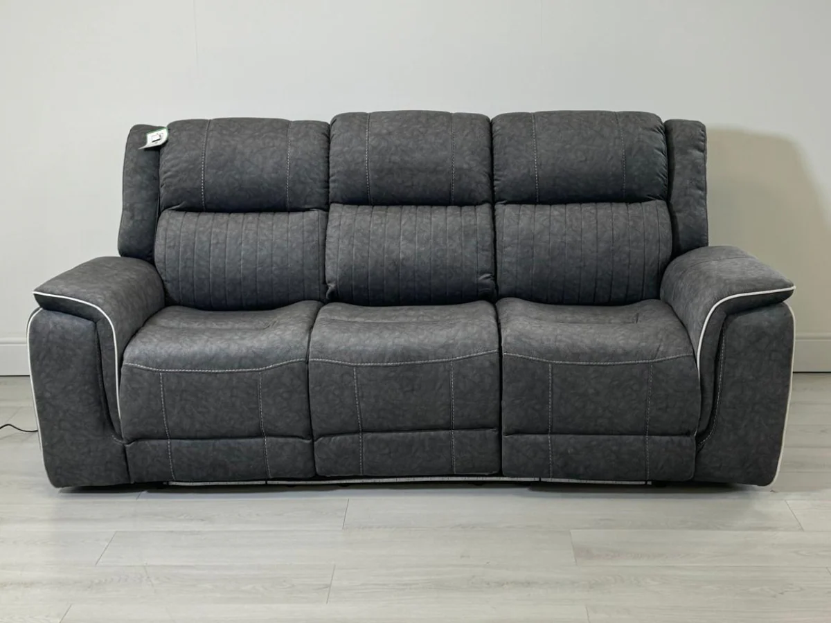 Hanna 3 Seater Electric Recliner Sofa in Grey Micro Fabric - Image 7