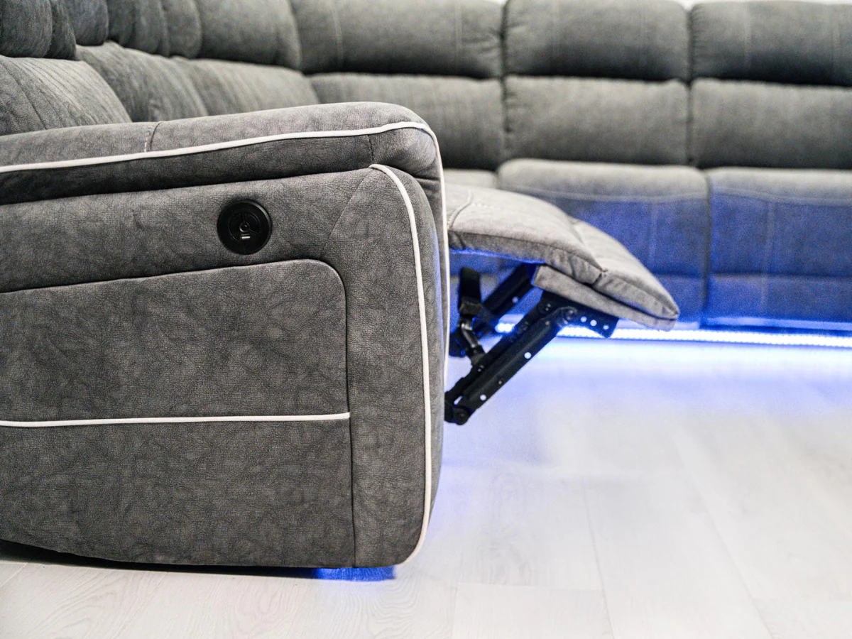 Hanna Electric Recliner Corner Sofa Grey Micro Fabric - Image 3