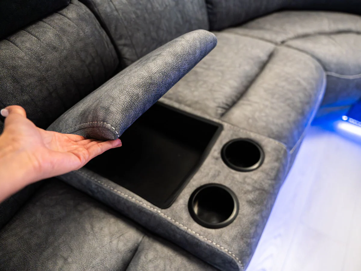 Hanna Electric Recliner Corner Sofa Grey Micro Fabric - Image 4