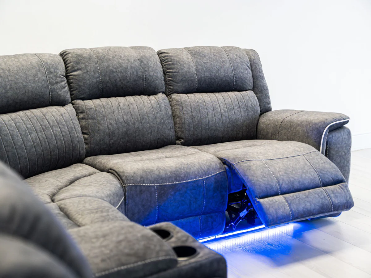 Hanna Electric Recliner Corner Sofa Grey Micro Fabric - Image 5