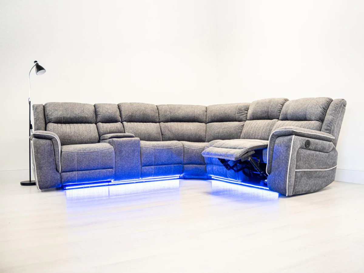 Hanna Electric Recliner Corner Sofa Grey Micro Fabric - Image 6