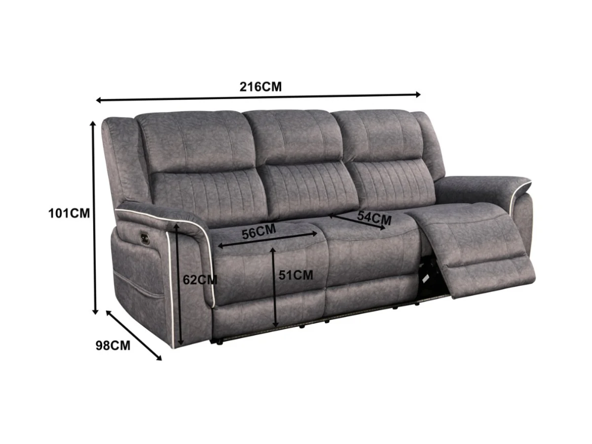 Hannan Fabric 3+2 Electric Recliner Sofa Set Grey - Image 2