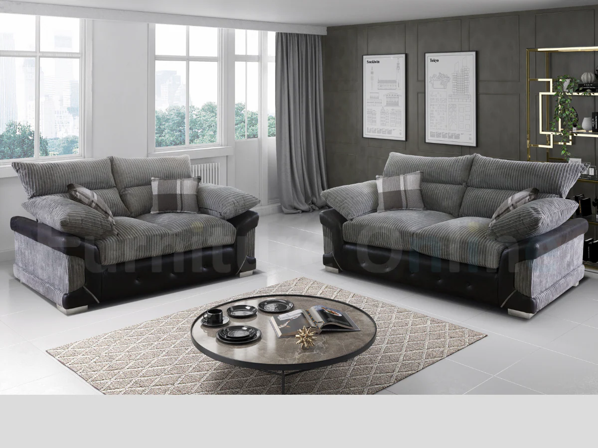 Logan 3+2 Sofa Set Black Grey