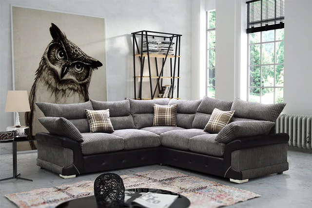 Logan Double Corner Sofa Full Back Grey-Black - Image 2