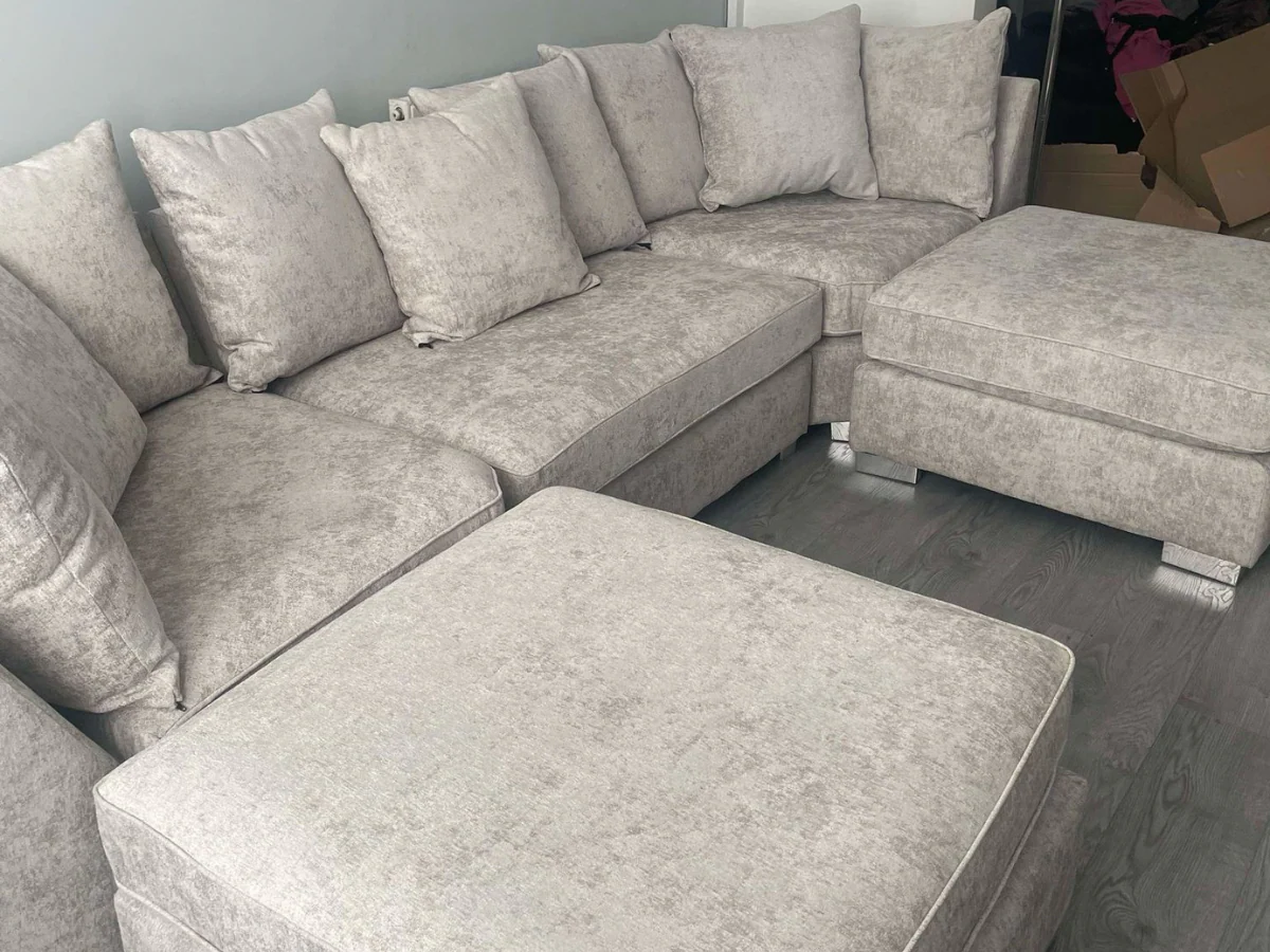 London U Shape Corner Sofa Soft Chenille Silver - Image 4