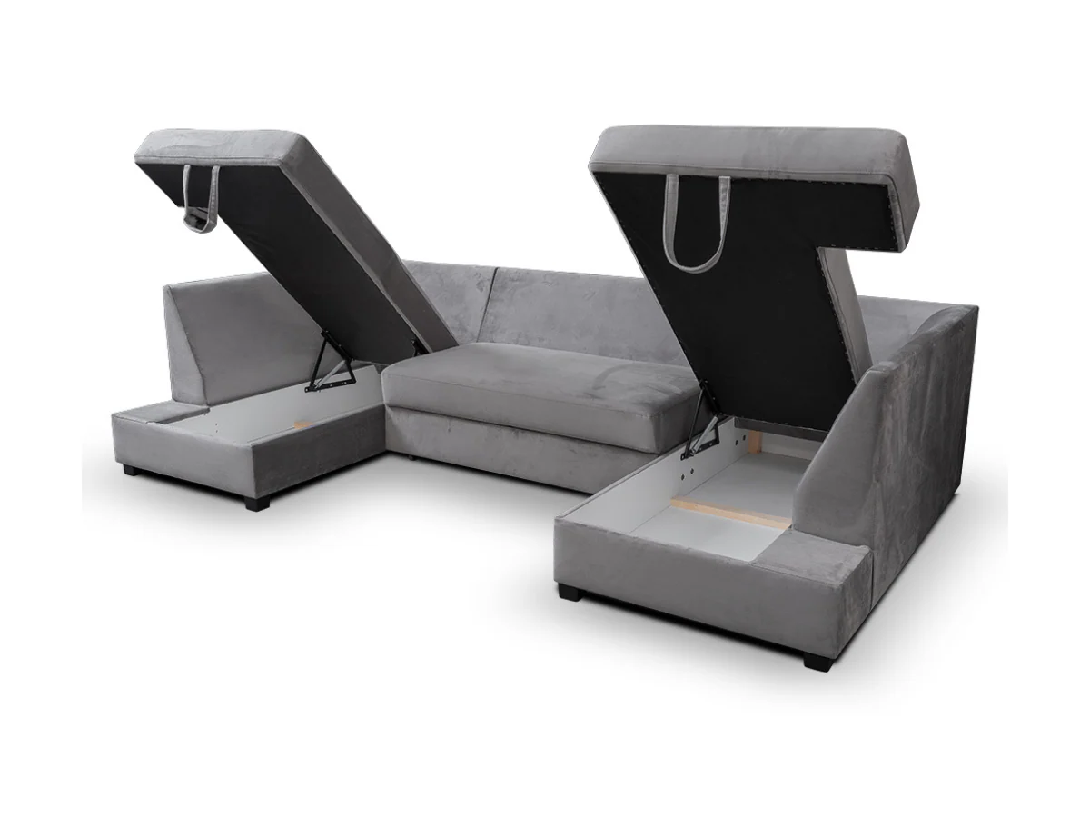 Meridian U Shape Velvet Sofa Bed with Storage - Image 12