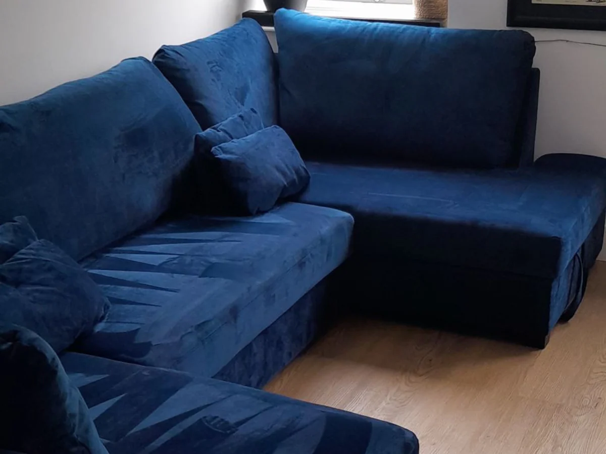 Meridian U Shape Sofa Bed with Storage Blue Plush Velvet - Image 4