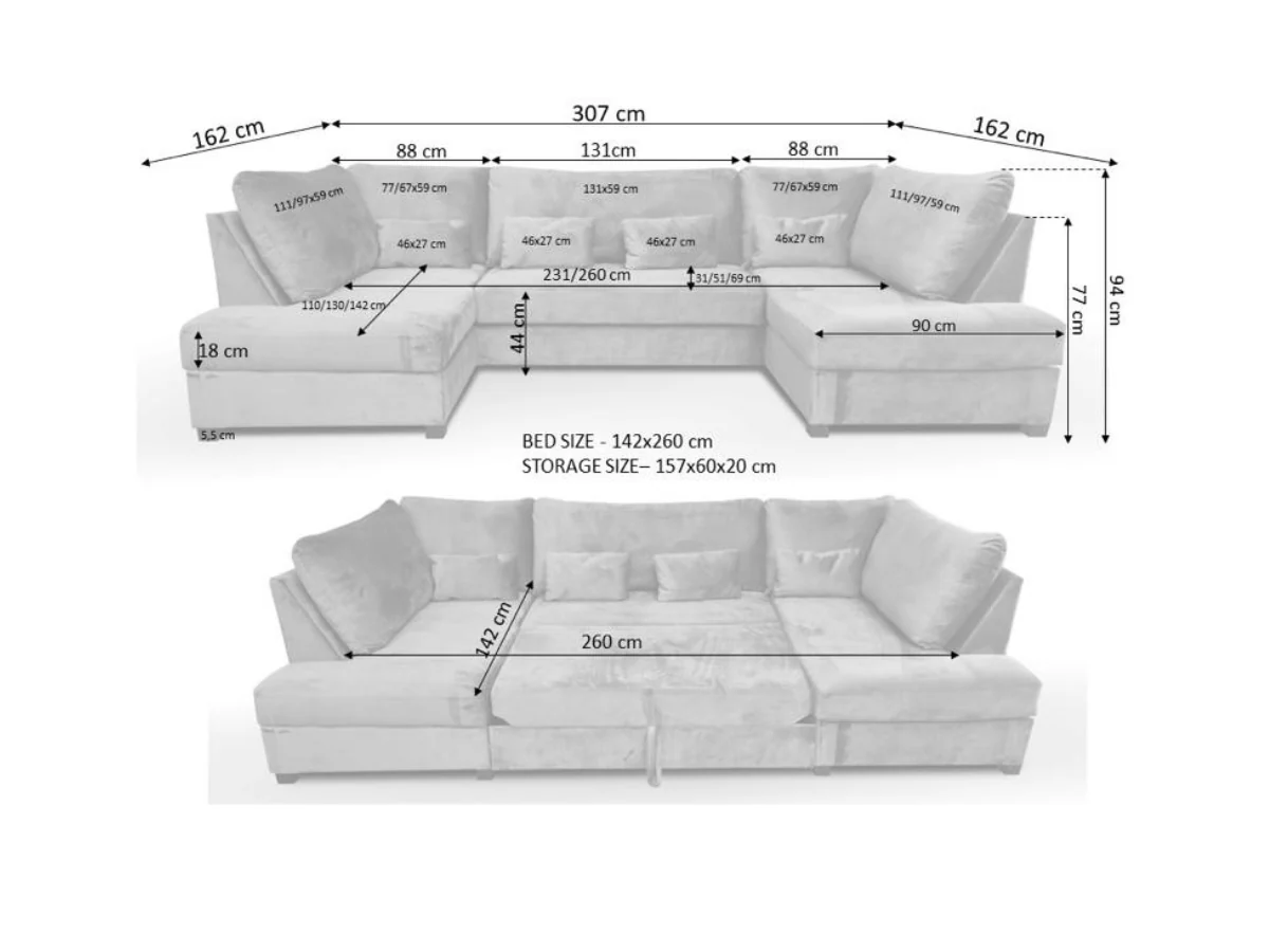 Meridian U Shaped Sofa Bed with Storage - Image 15