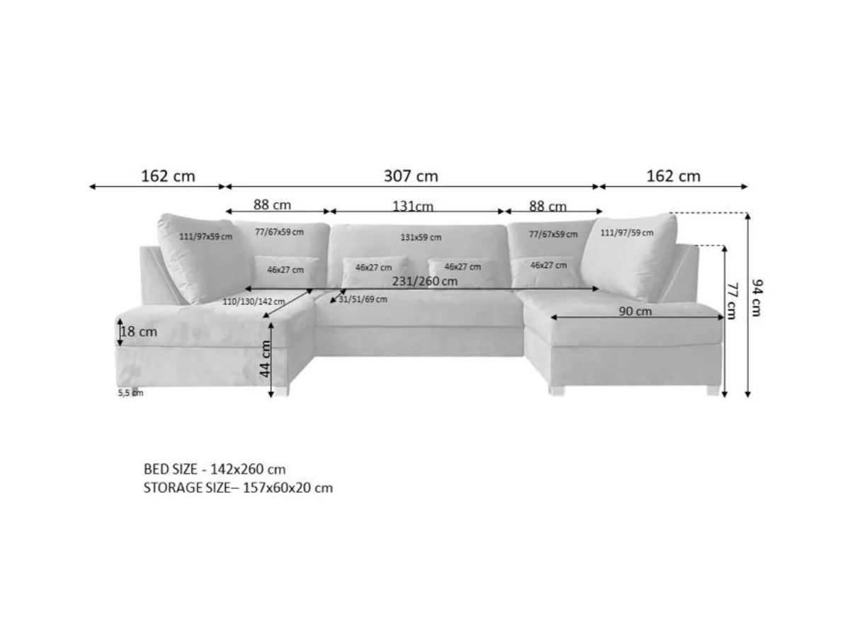 Meridian U Shaped Sofa Bed with Storage - Image 16