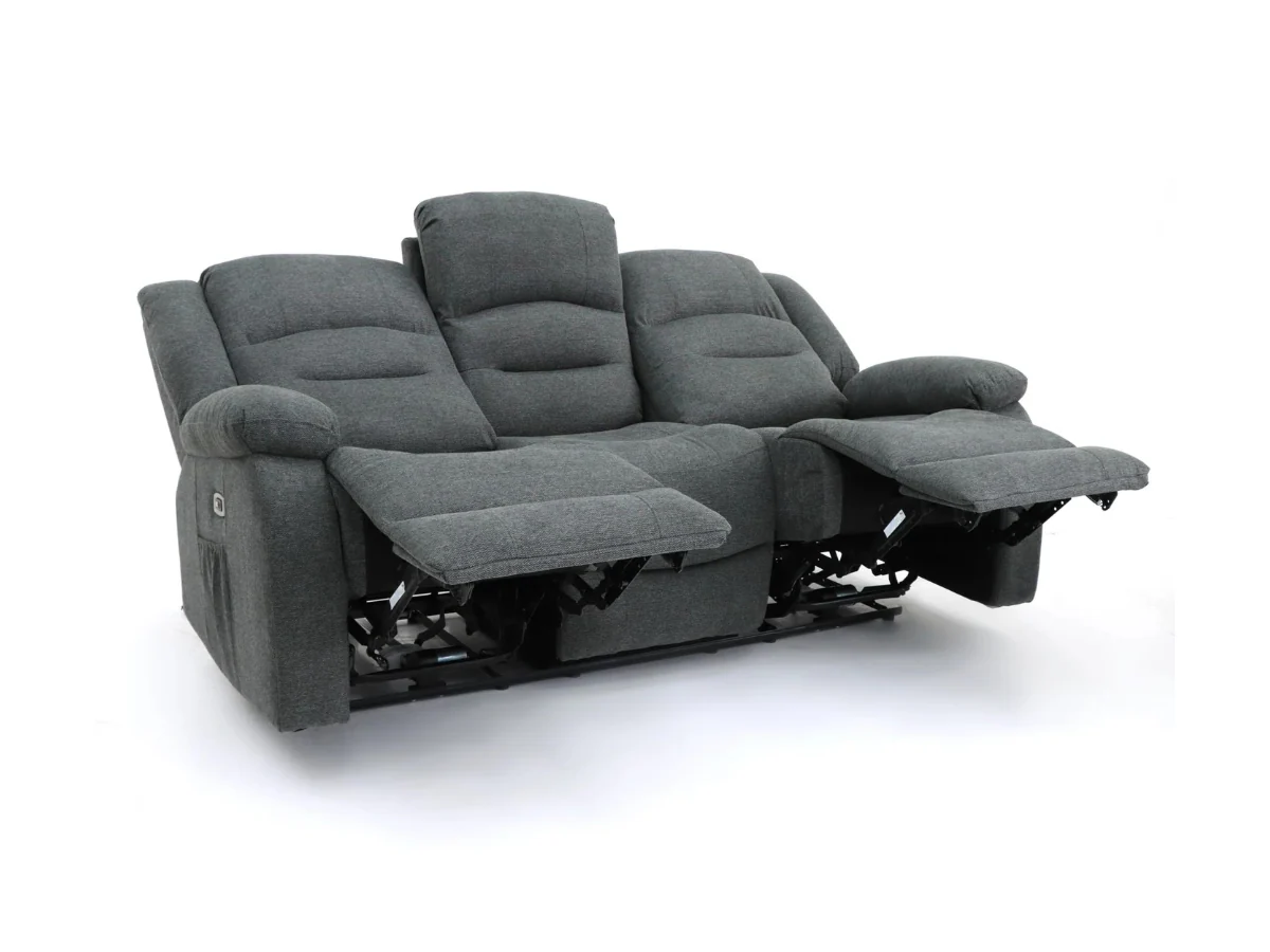 Naples 3 Seater Electric Recliner Sofa Grey Chenille Fabric - Image 3