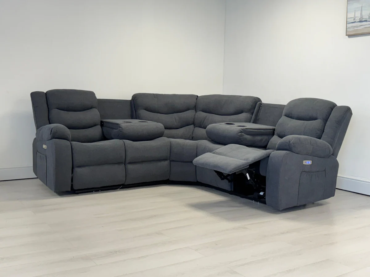 Naples Electric Corner Recliner Sofa in Grey Fabric - Image 2