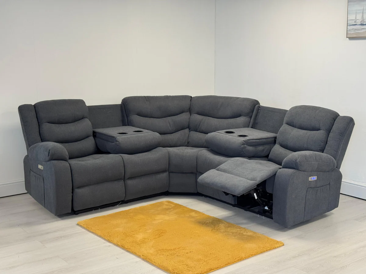 Naples Electric Corner Recliner Sofa in Grey Fabric - Image 3