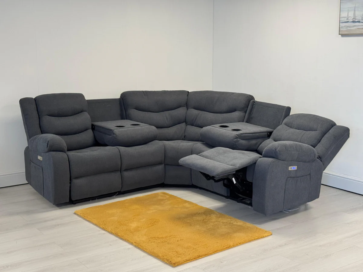 Naples Electric Corner Recliner Sofa in Grey Fabric - Image 4