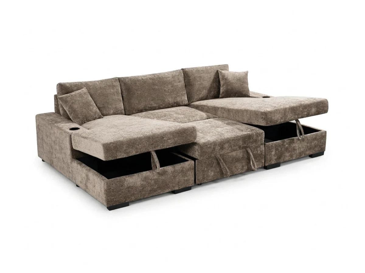 Noma Mink U Shaped Sofa Bed with Storage - Image 2