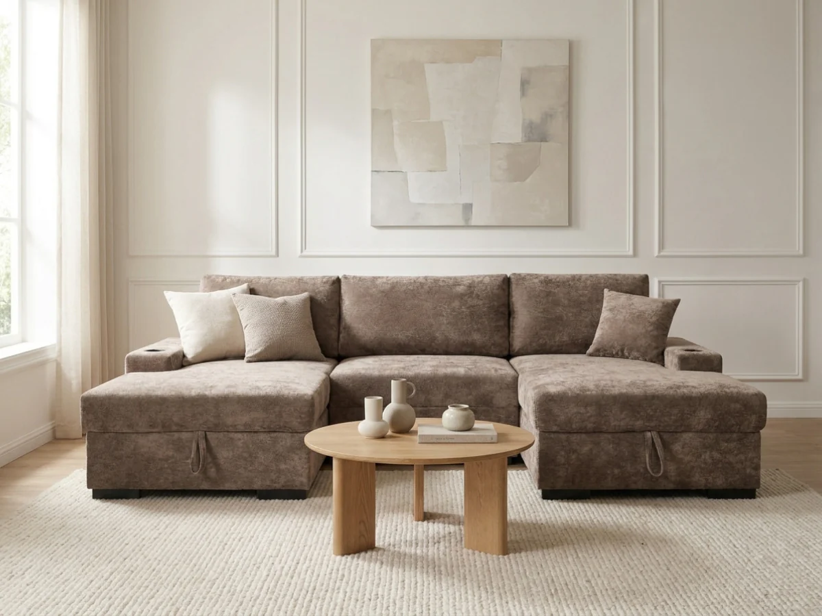 Noma Mink U Shaped Sofa Bed with Storage - Image 4