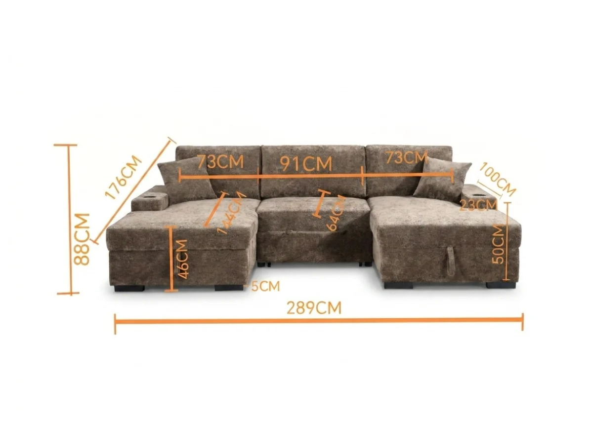 Noma Mink U Shaped Sofa Bed with Storage - Image 6