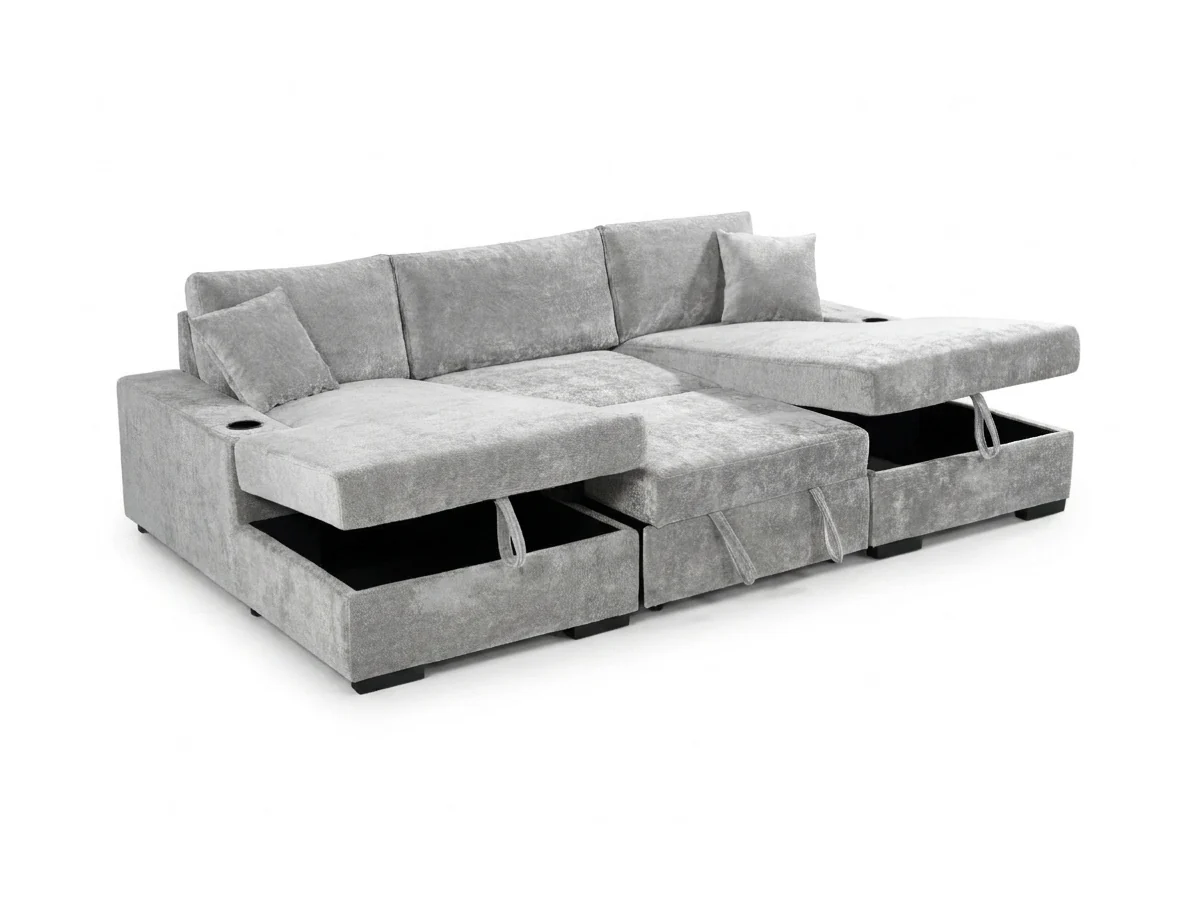 Noma Silver U Shaped Sofa Bed with Storage - Image 2