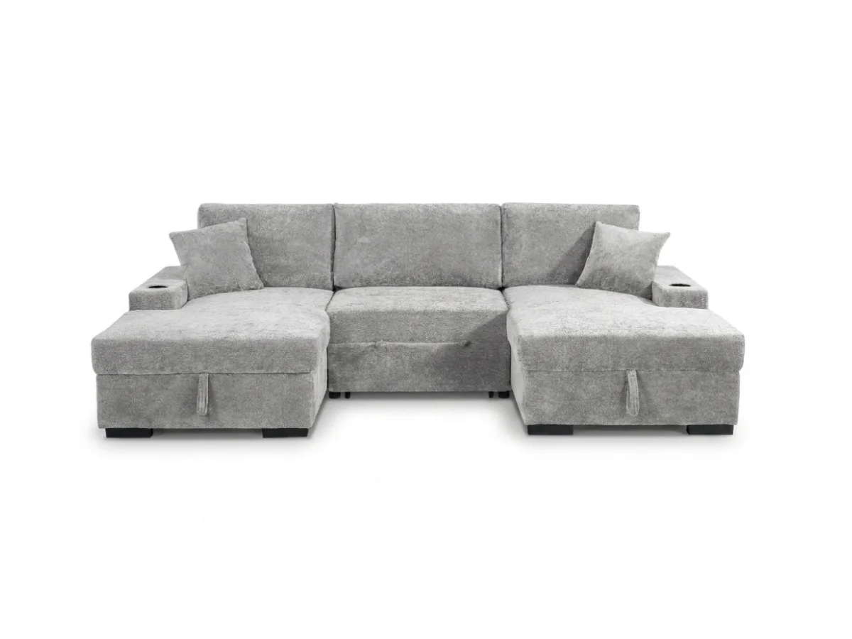 Noma Silver U Shaped Sofa Bed with Storage - Image 3