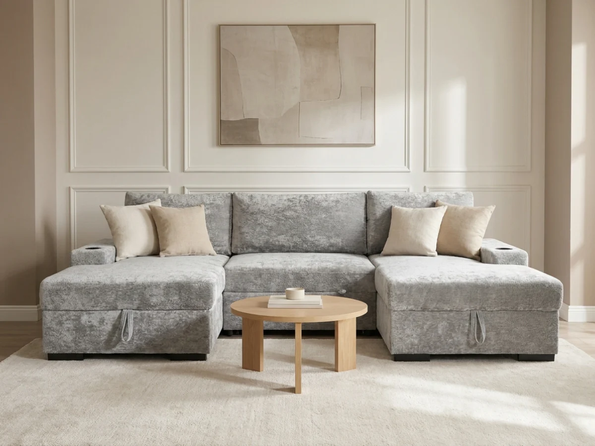 Noma Silver U Shaped Sofa Bed with Storage - Image 4