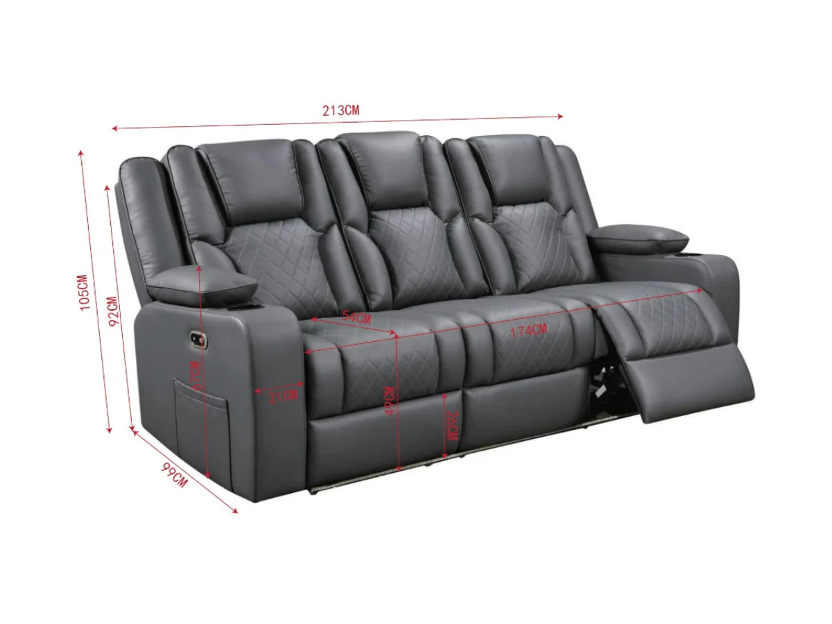 Orlando Grey Electric Recliner Sofa Set 3+2 - Image 4