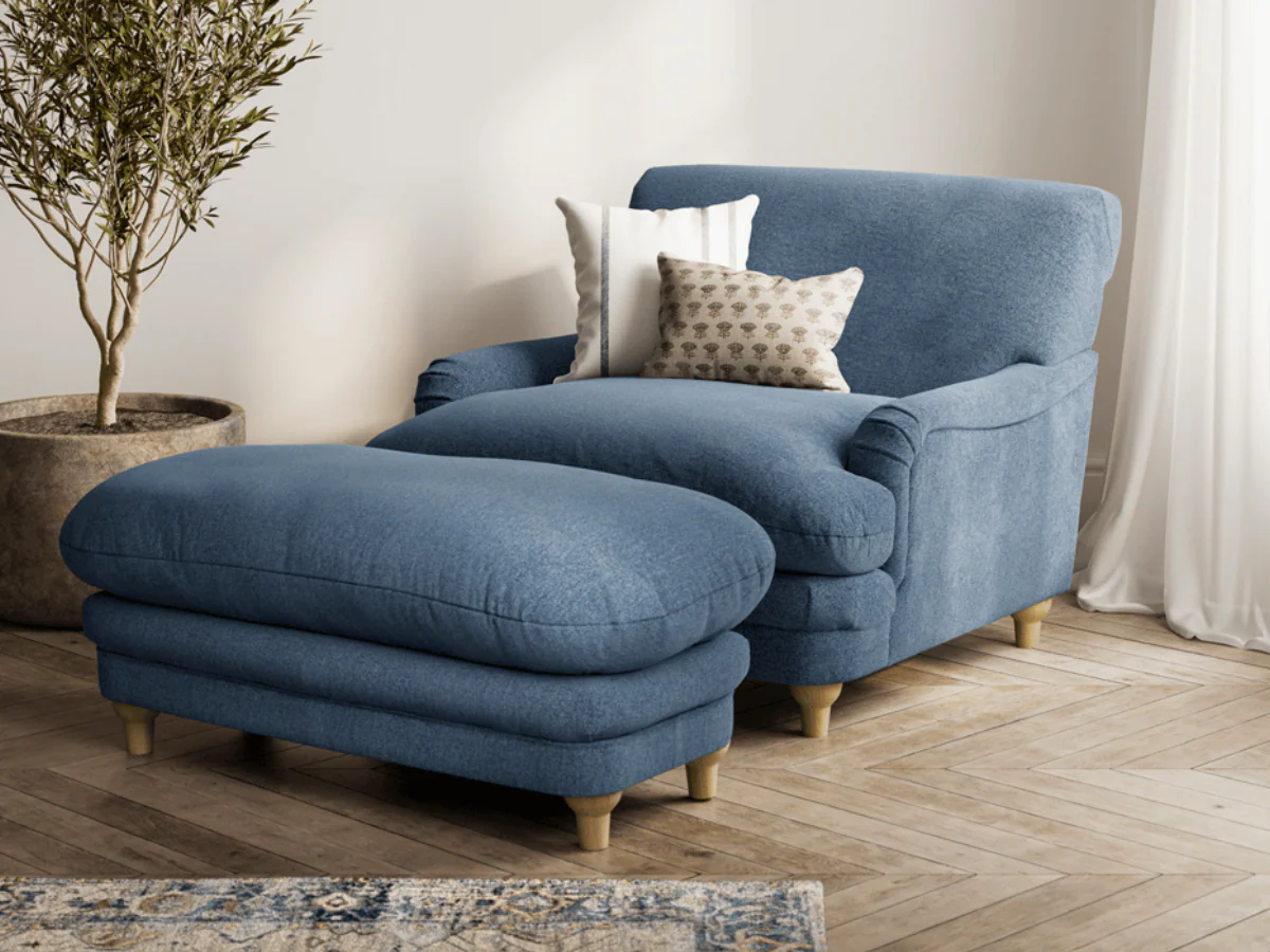 Plumpton Blue Footstool in Denim Blue and Duck Egg Chenille - Image 4