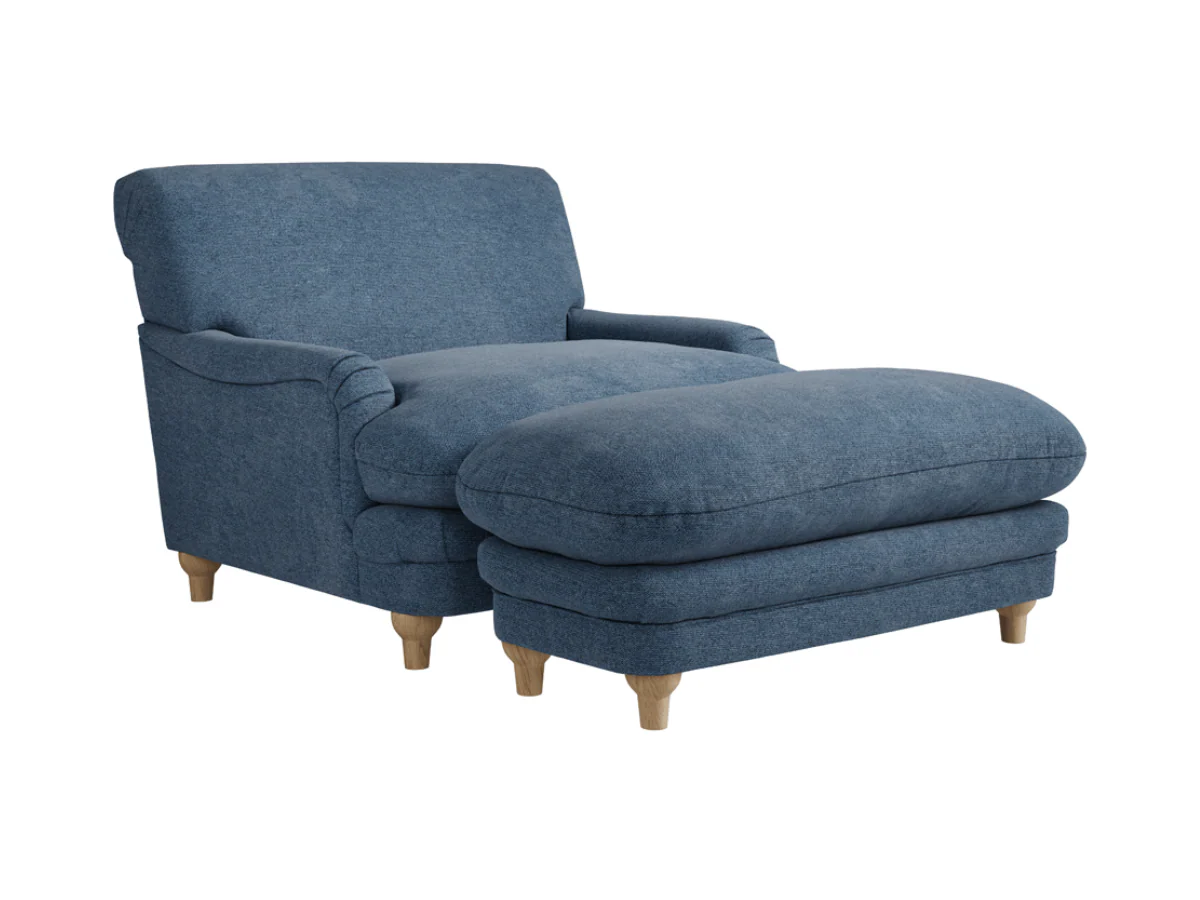 Plumpton Blue Footstool in Denim Blue and Duck Egg Chenille - Image 6