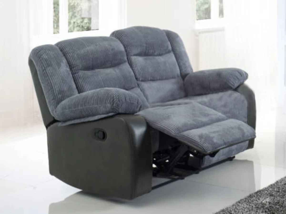 Rio Recliner 2 Seater Grey Cord and Black Faux Leather