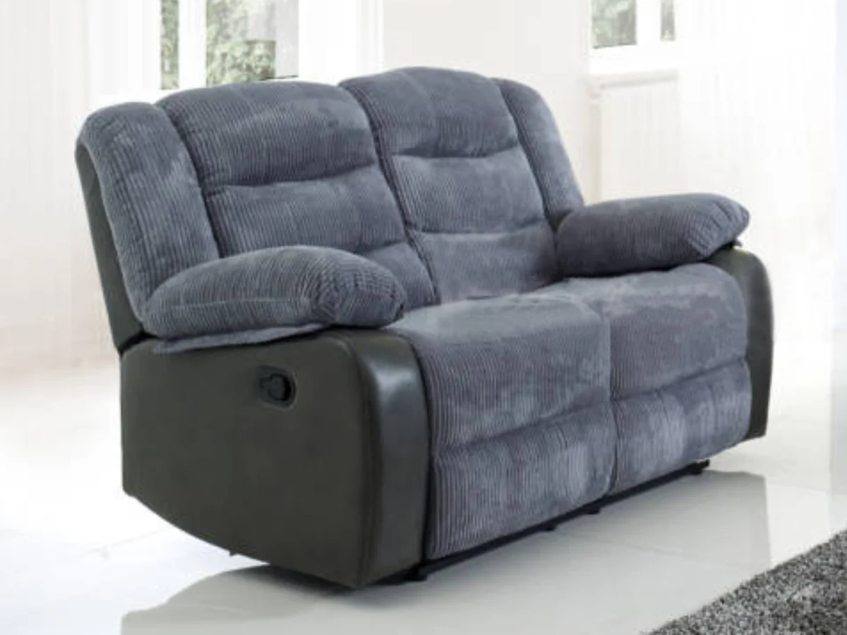 Rio Recliner 2 Seater Grey Cord and Black Faux Leather - Image 2