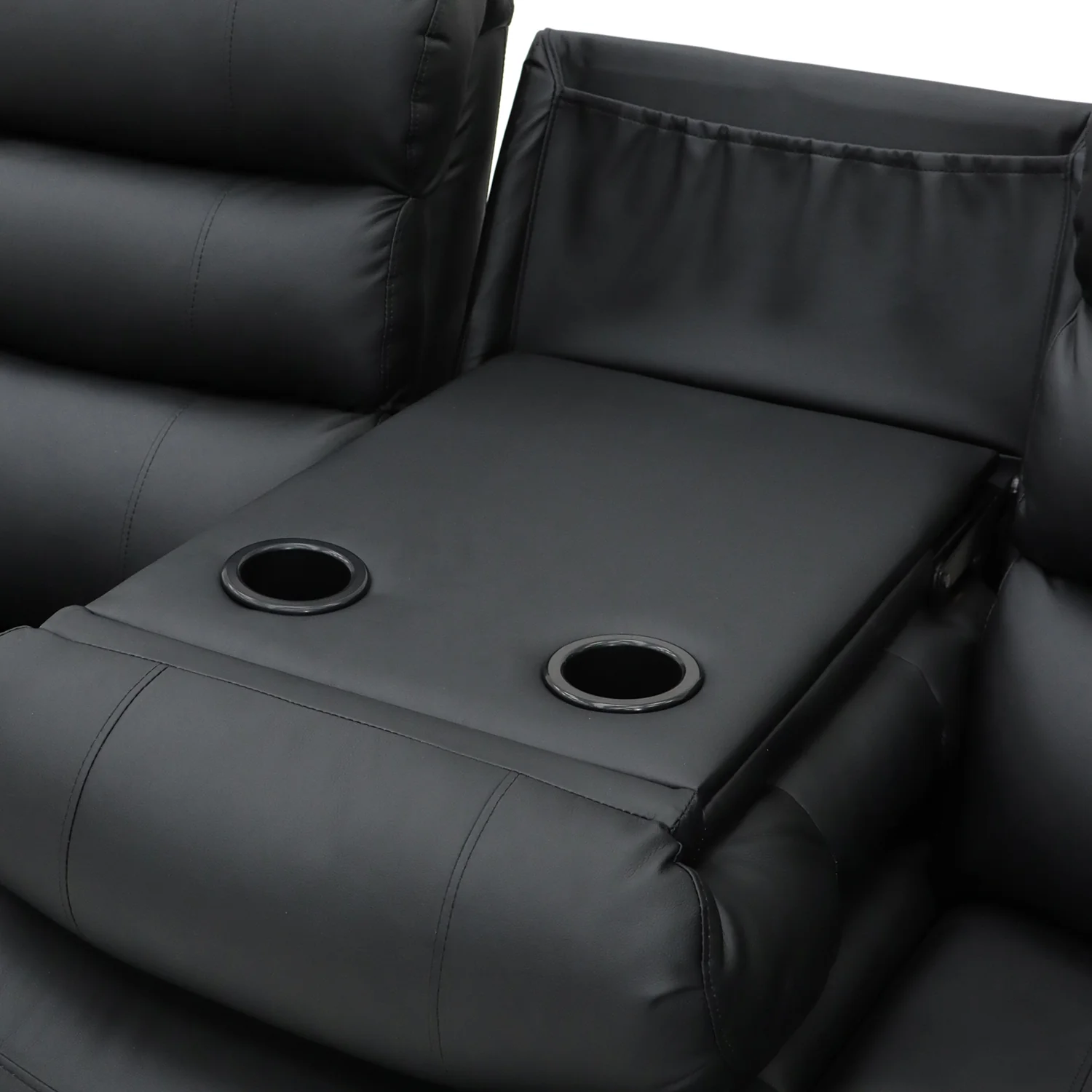 Roma Recliner 3 Seater Sofa Black Faux Leather - Image 3