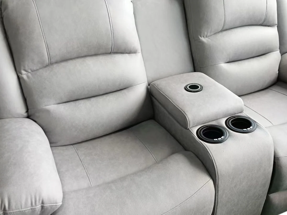Saxon 3+2+1 Electric Recliner Sofa Set Light Grey Suede - Image 6