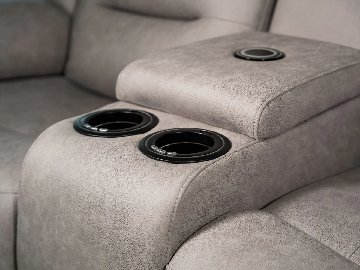 Saxon 3+2 Electric Recliner Sofa Set Light Grey Suede - Image 10