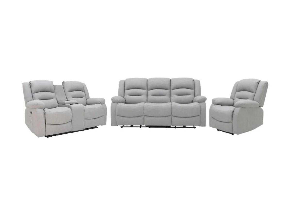 Saxon 3+2+1 Electric Recliner Sofa Set Light Grey Suede