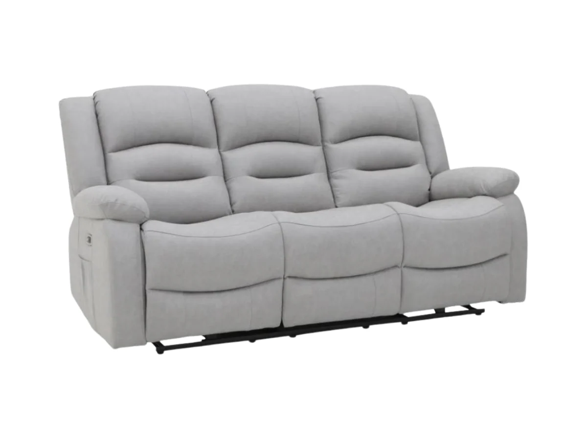 Saxon 3+2 Electric Recliner Sofa Set Light Grey Suede - Image 3