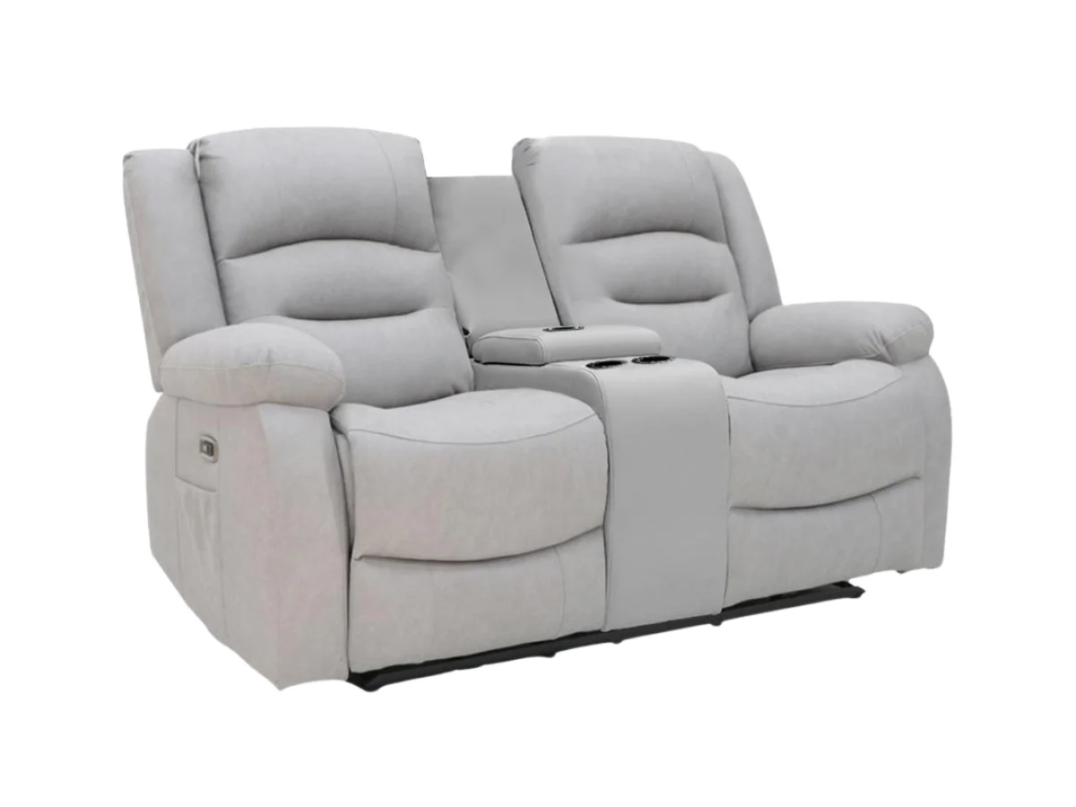 Saxon 3+2 Electric Recliner Sofa Set Light Grey Suede - Image 4