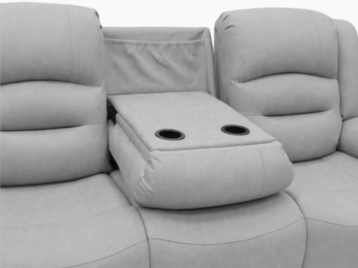 Saxon 3+2 Electric Recliner Sofa Set Light Grey Suede - Image 5