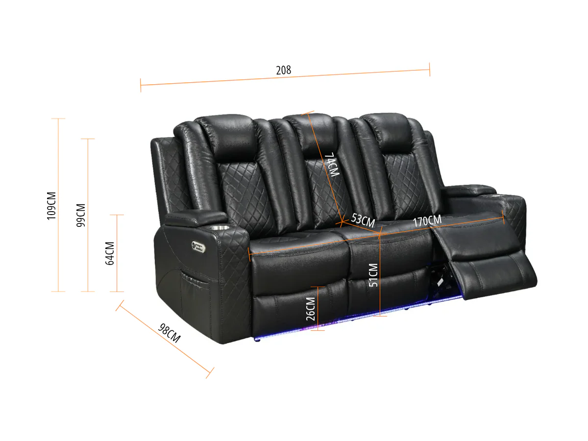 Sianna Electric Recliner 3+2+1 Sofa Set Black Aire Leather - Image 5