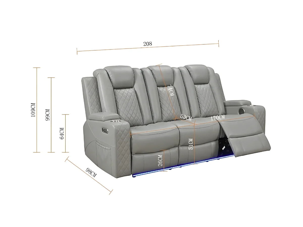 Sianna Electric Recliner 3+2+1  Sofa Set Grey Aire Leather - Image 5