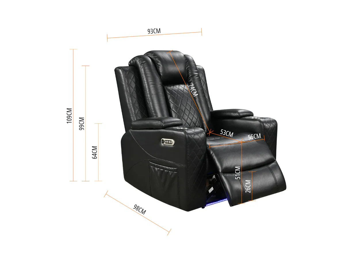 Sianna Electric Recliner 3+2+1 Sofa Set Black Aire Leather - Image 7