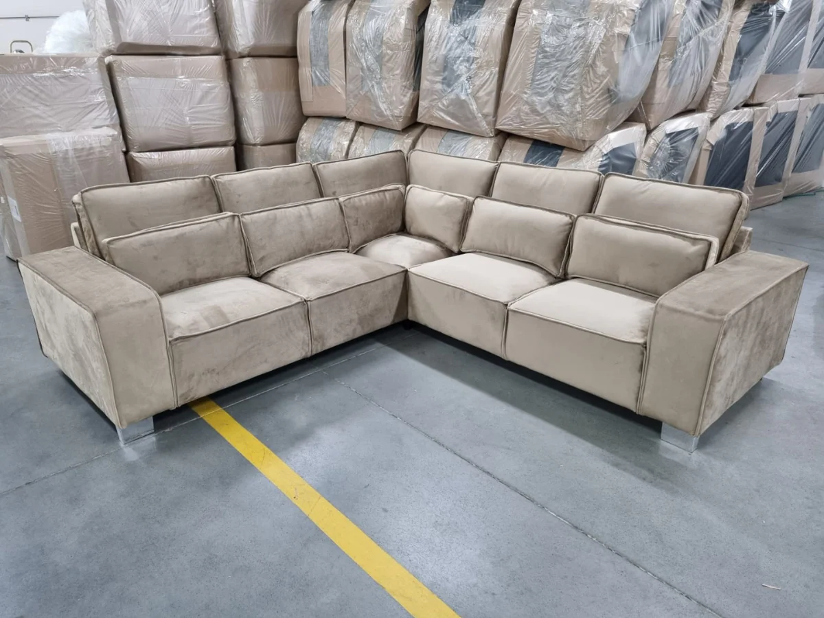 Sloane Luxury Large Double Corner Sofa Plush Velvet Mink - Image 3