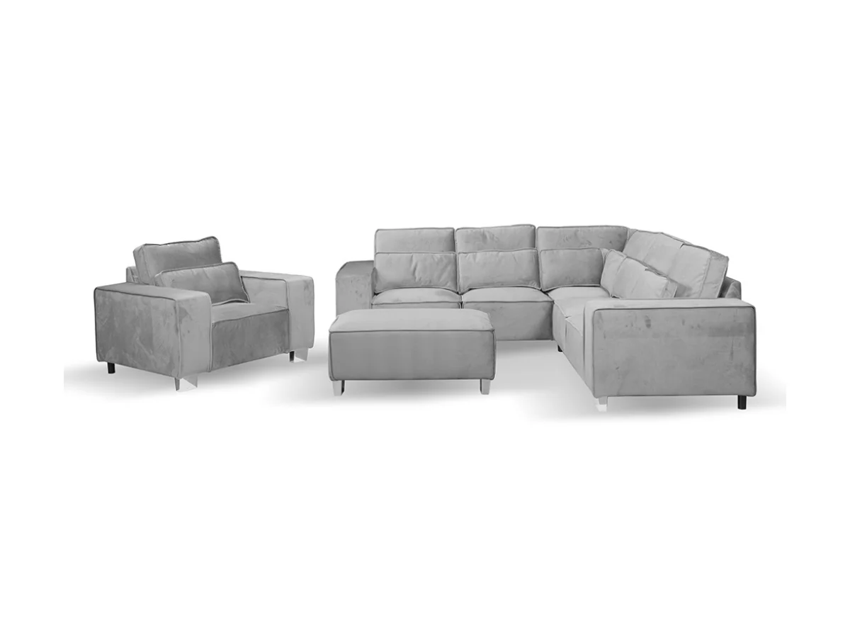 Sloane Luxury Large Double Corner Sofa Plush Velvet Silver - Image 4