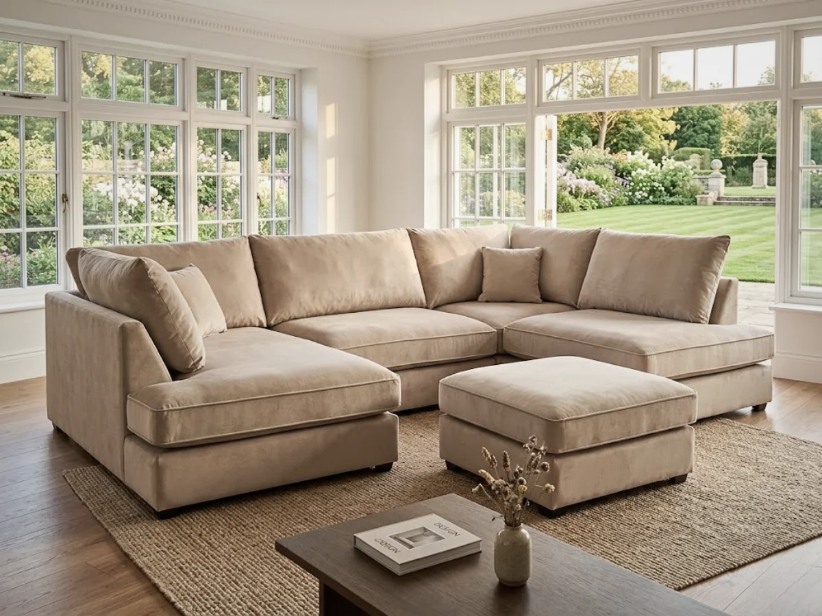 Soho Cream Small U Shaped Sofa in Dapple Fabric - Image 5