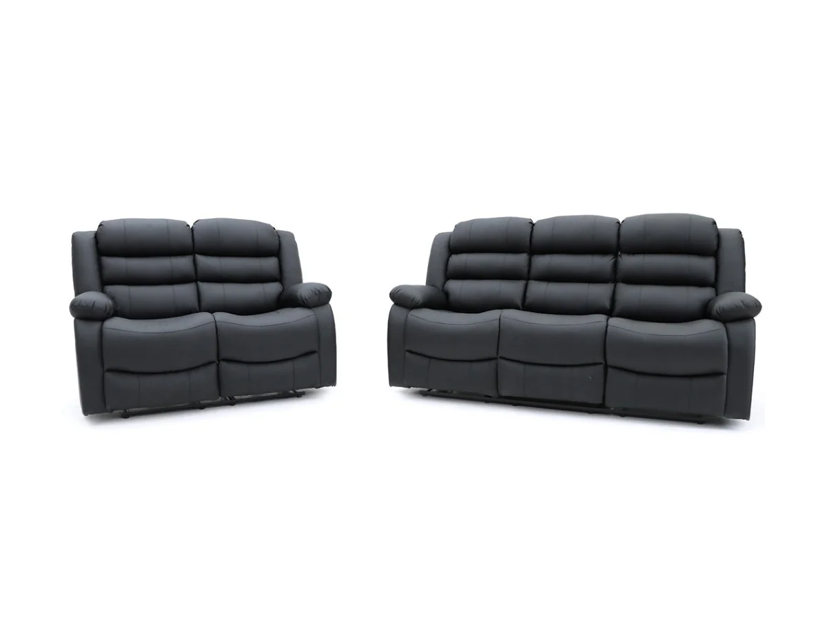 Sorrentino 3+2 Recliner Sofa Set Black Aire Leather